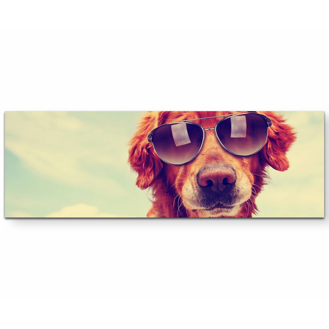 Leinwandbild Golden Retriever mit Sonnenbrille