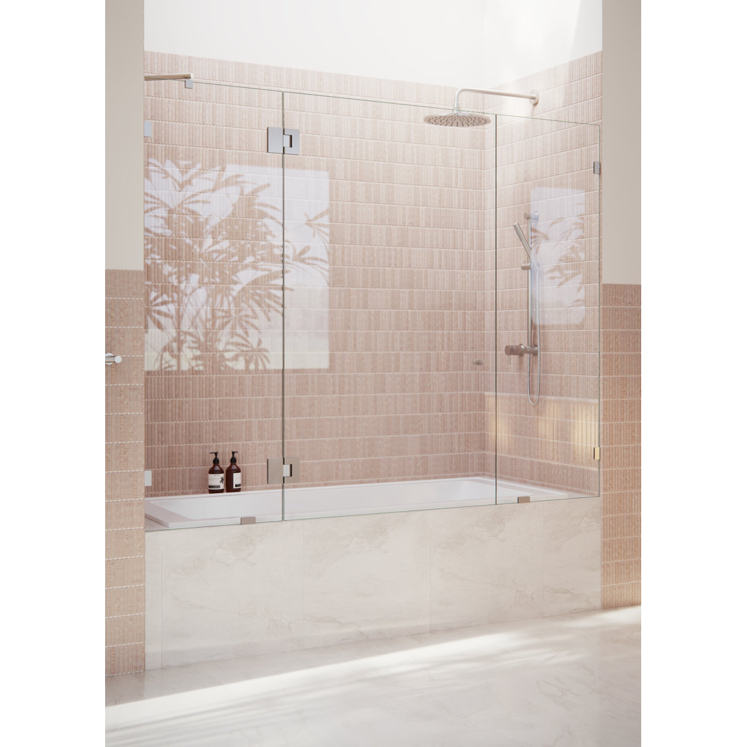 Stellar 71.5 in. W x 58.25 in. H Frameless 3 Panel Inline Bathtub Shower Door Glass Warehouse 