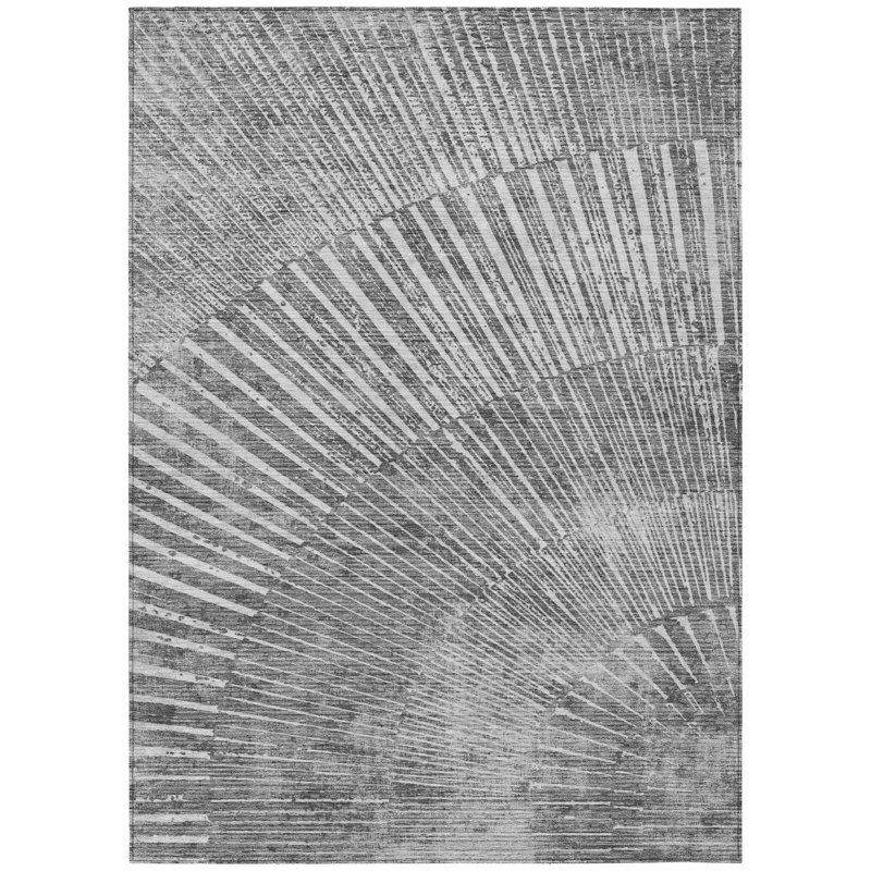 Tapis intérieur lavable antidérapant abstrait gris et ivoire 5 pi x 8 pi