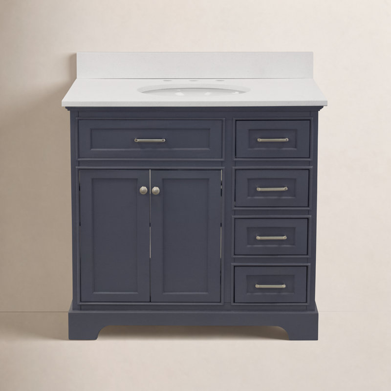 Ensemble de meuble-lavabo simple 36 po Ronnie, Gris marin, Quartz