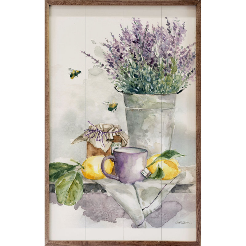 Lavande, citron et miel, thé encadré sur bois par Carol Robinson, H 16 po x l 10 po