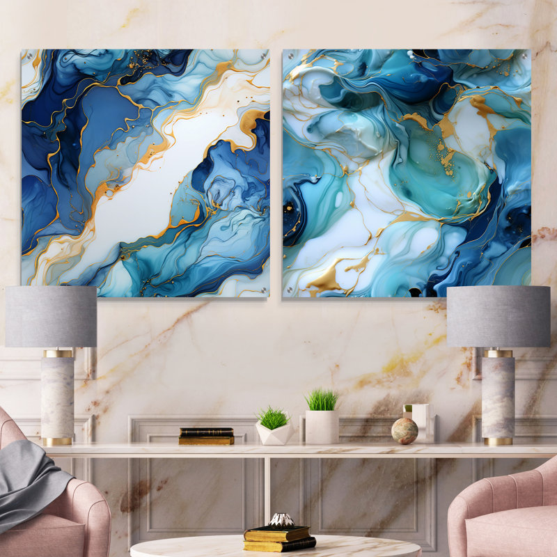 Korzen - Ensemble de 2 verres muraux abstraits en acrylique, H 16 po x l 33 po