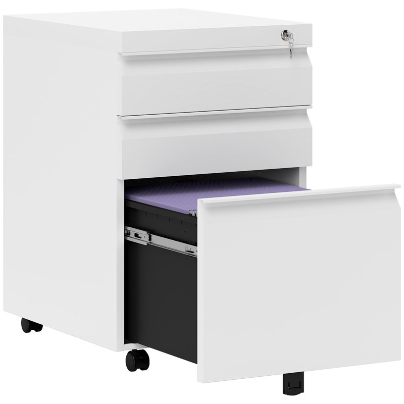  3 Drawer File Cabinet, Lockable Metal Filling Cabinet, White, White