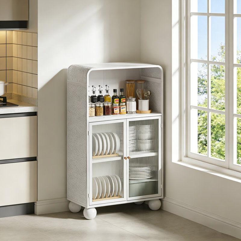 Sideboard,45.28" H Storage Cabinet, Bathroom Floor Cabinet with Glass Door and Shelves, Freestanding Display Storage Cabinet for Bathroom, Living Room, Kitchen, Home Office