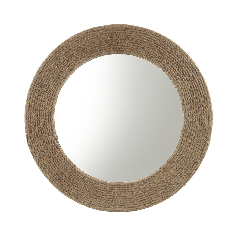 Coastal Charm Natural Jute Rope 26" Round Wall Mirror