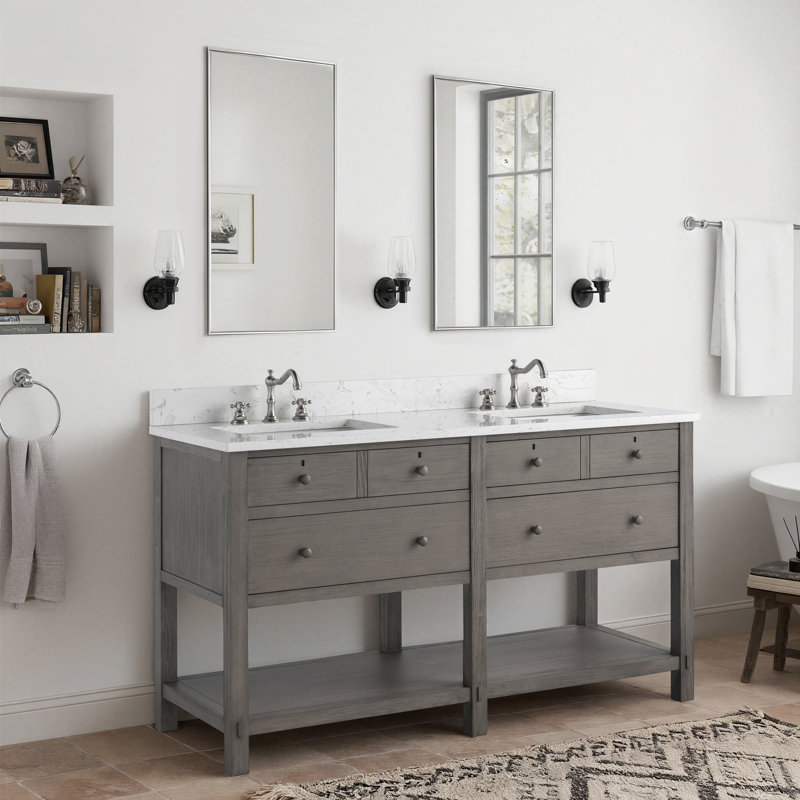 Lunnete 60'' Free Standing Double Bathroom Vanity with Ceramic Top