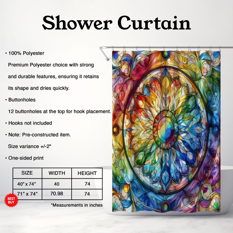 Rideau de douche standard 1 pièce, H 74 po x l 71 po