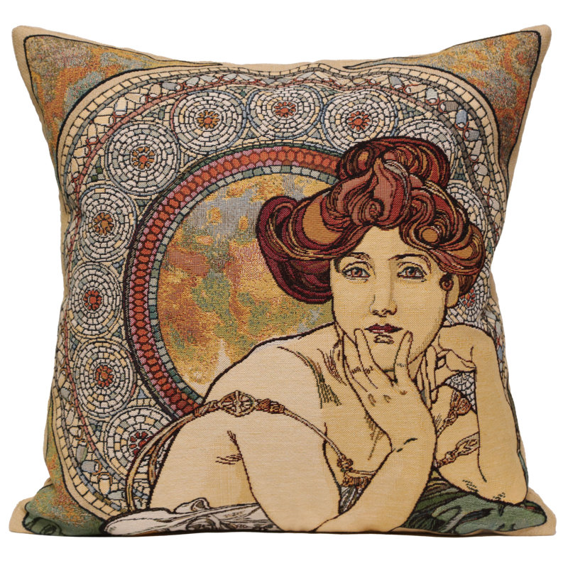 Mucha Topaz I European Cushion Covers, Beige Woman 1