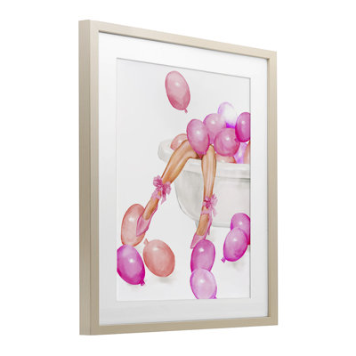Balloon Bath with Glam Heels Framed Print Under Glass, design by Ziwei Li
