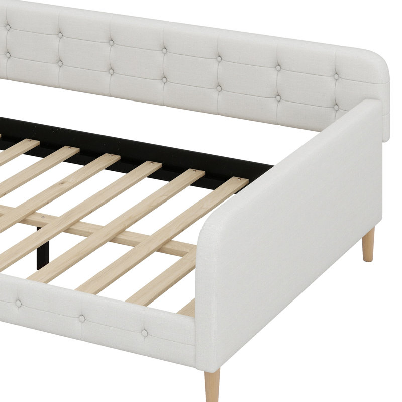 Upholstered Daybed With 4 Support Legs, Beige
