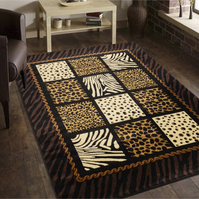 5 Ft. 3 In. X 7 Multi - Colored Area Rug With Zebra, Leopard, Tiger Motifs, Machine Made, Suitable For High Traffic Areas