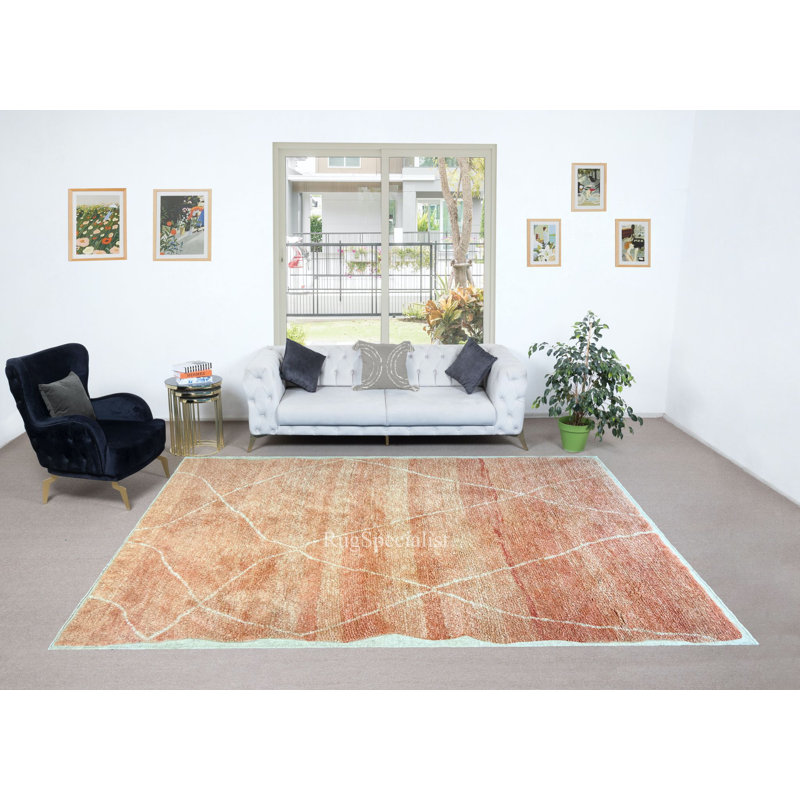 Tapis marocain contemporain noué à la main en rose tendre doux, 100% laine