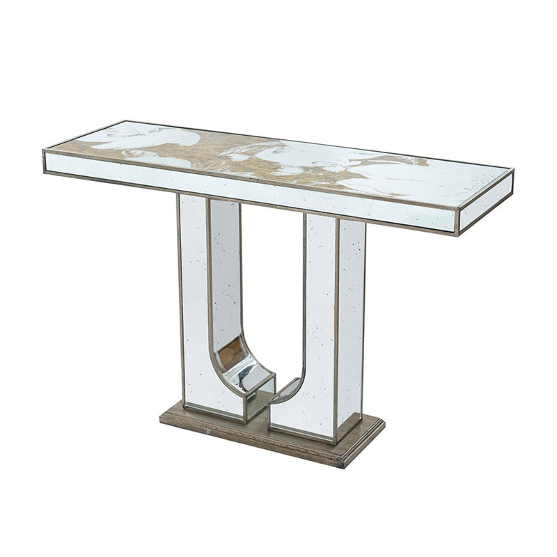 Console rectangulaire 47 po x 15,5 po x 31 po avec motif floral élégant et finition argentée miroir