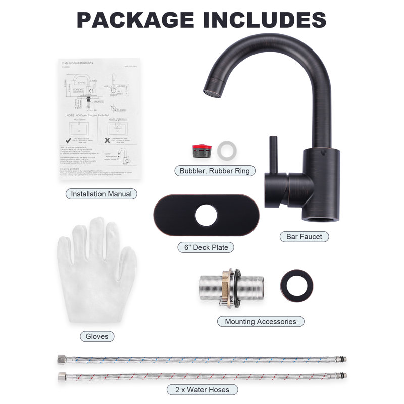 Single Handle Stainless Steel Bar Kitchen Faucet With Swivel Spout And Deckplate, Oil Rubbed Bronze