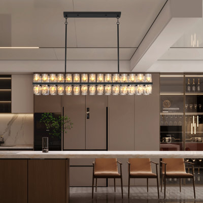 60-Light Modern Crystal Chandelier with Clear Ribbed Glass Shades