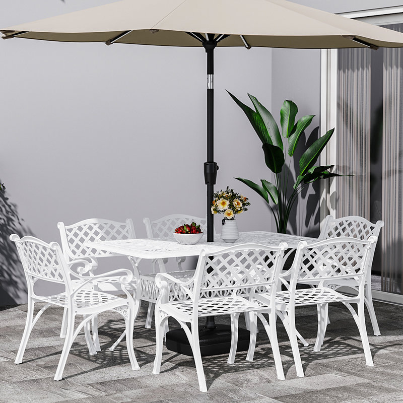Claudi Rectangular 7 - Piece 6 - Person 149.5Cm L Outdoor Table Set, White