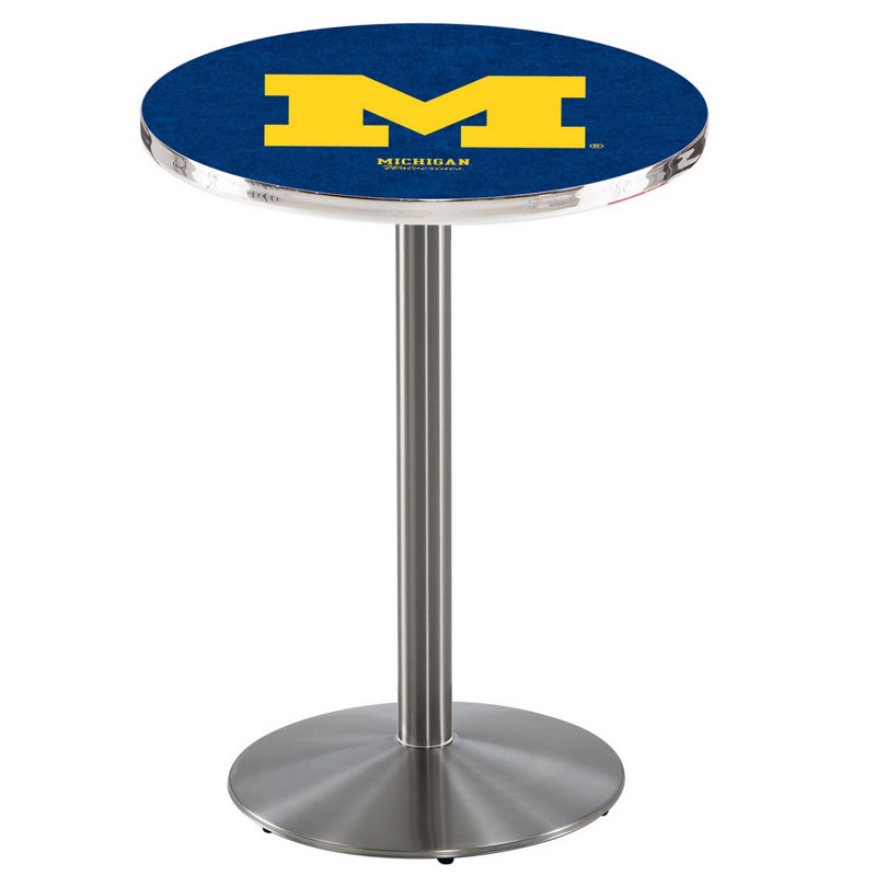 Round Metal Base Dining Table, Stainless Steel, University of Michigan