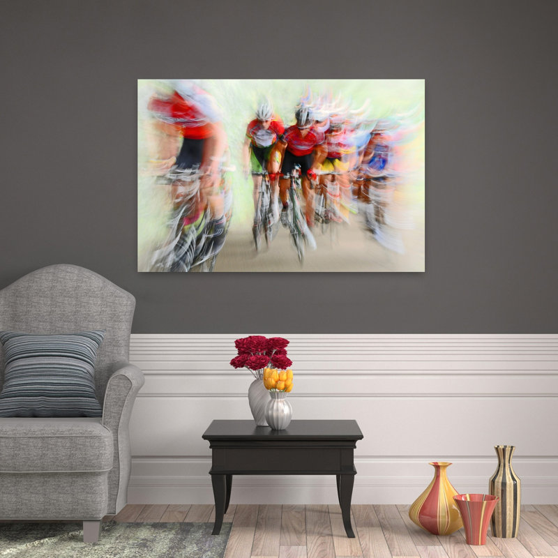 «Speeding Cyclistes Blur», impression abstraite énergique d'art mural contemporain, 32" H x 48" W