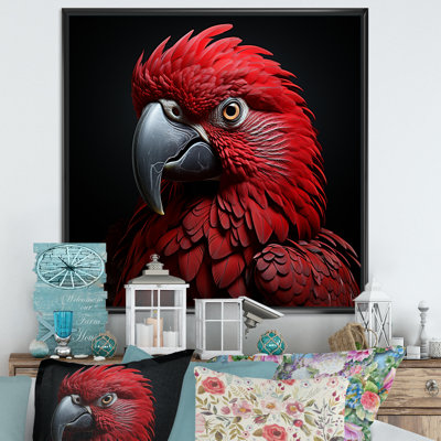 Crimson Elegance, perroquet tropical encadré sur toile