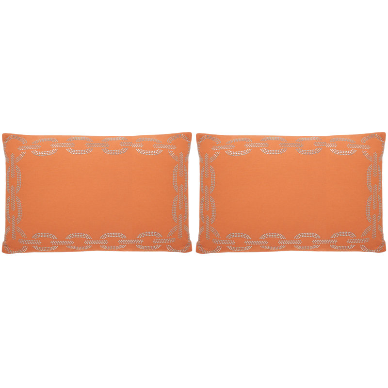 Orange Embroidered Rectangular Accent Pillow Set