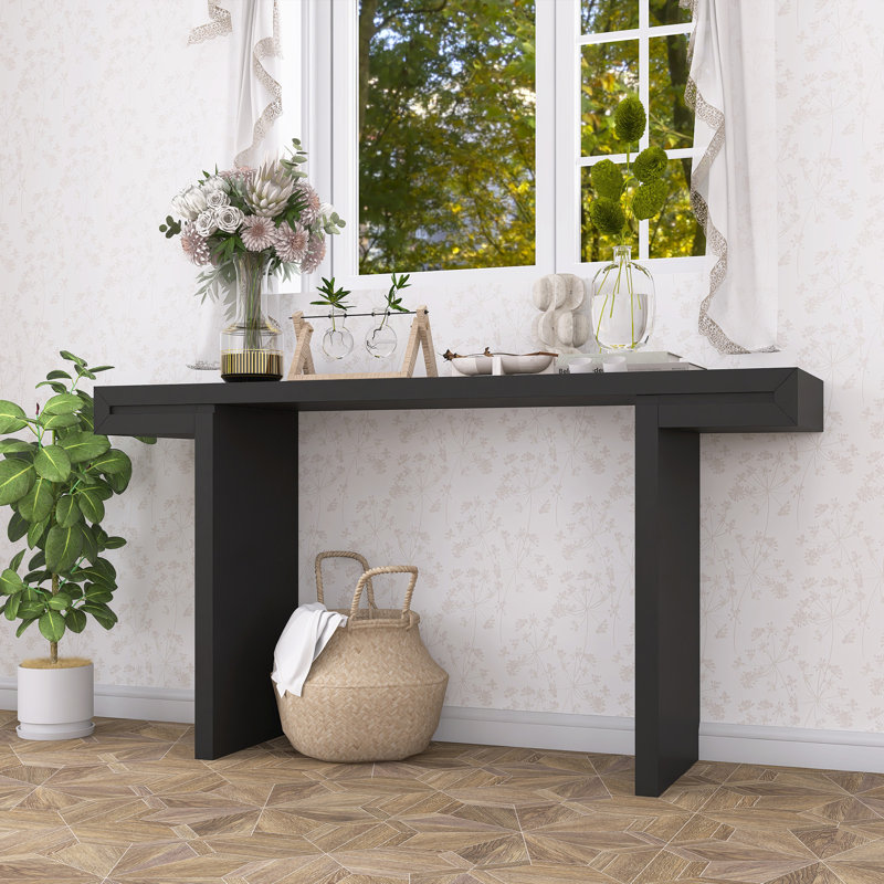 Console à lignes géométriques, finition peinte avec pieds réglables, pour vestibule, Noir