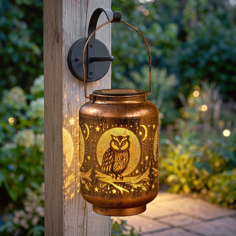 Lanterne solaire d'extérieur rustique hibou et lampe