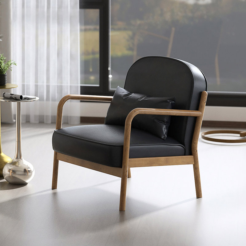 Maggese Faux Leather Armchair, Black Faux Leather