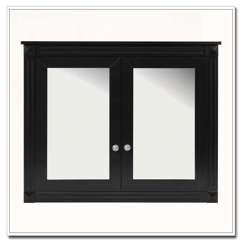 Armoire de rangement murale pour salle de bain, armoire à miroir avec 2 tablettes réglables, Noir