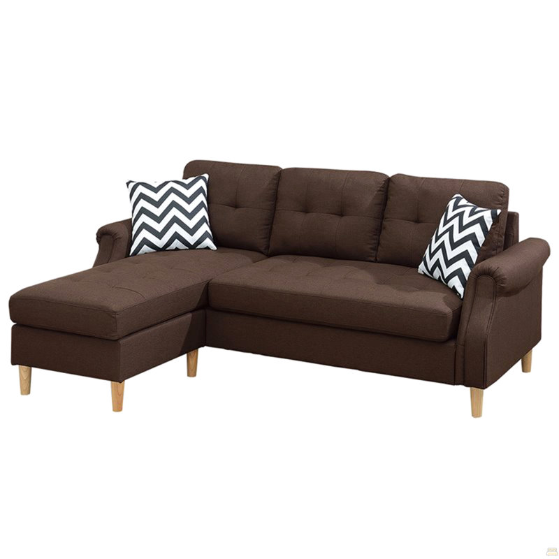 Living Room Corner Sectional Dark Coffee Polyfiber Chaise Sofa Reversible Sectional, Coffee Fabric