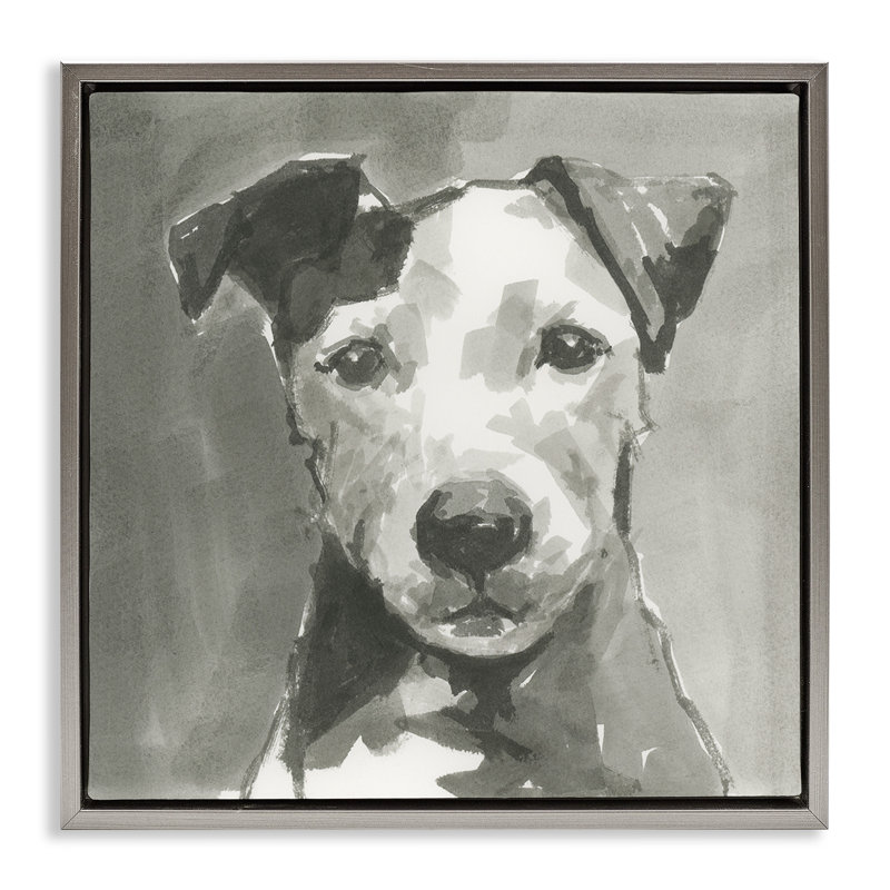 Chien discret avec une expression silencieuse, Cadre flottant gris lustré, H 25 po x l 25 po