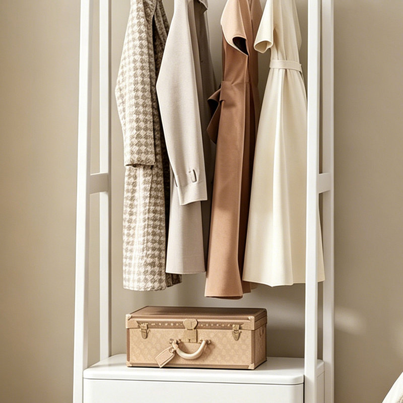 Walnut Wood Hall Tree Storage Rack, White
