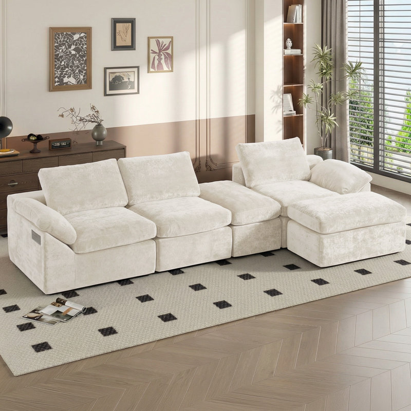 Canapé modulaire modulaire en forme de U pour canapé modulaire en forme de U de Boneless, Tissu chenille beige