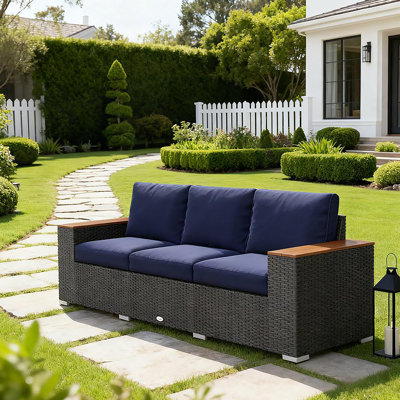 3-Seat PE Rattan Wicker Sofa  Outdoor Patio Sofa With Cushions