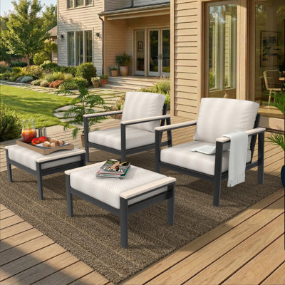 Soghomon 4 Piece Lounge Chair, Ottoman Seating Group With Sunbrella® Cushions