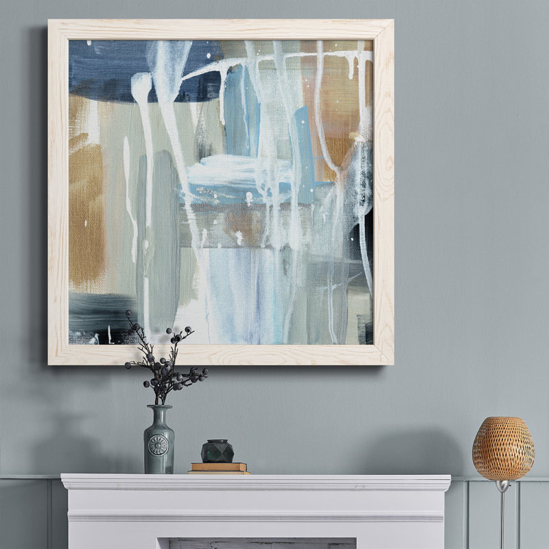 Bord de mer calme - peinture sur toile encadrée, Cadre blanc, H 20 po x l 20 po x P 1,5 po