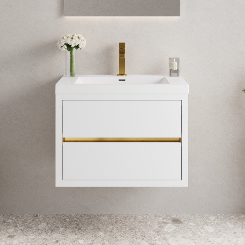 Meuble-lavabo de salle de bain avec comptoir et rangement - 30 po, meuble-lavabo de comptoir flottant élégant, hygiénique et élégant