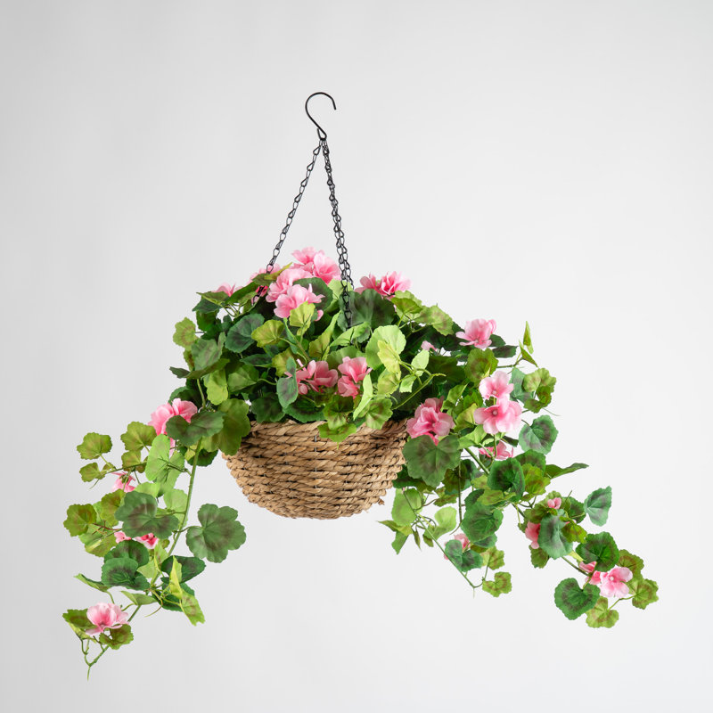 80cm Faux Geranium Hanging Basket, Pink