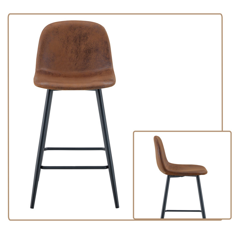 Ensemble de 2 tabourets de bar modernes en tissu avec dossier, pieds en métal et repose-pieds, Brun