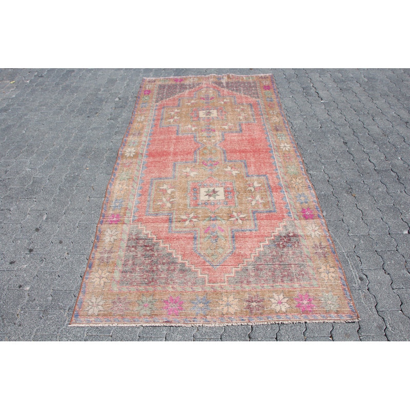 Tapis rétro en laine - motif unique de style Oushak antique d'Anatolie parfait pour les salons et la décoration intérieure
