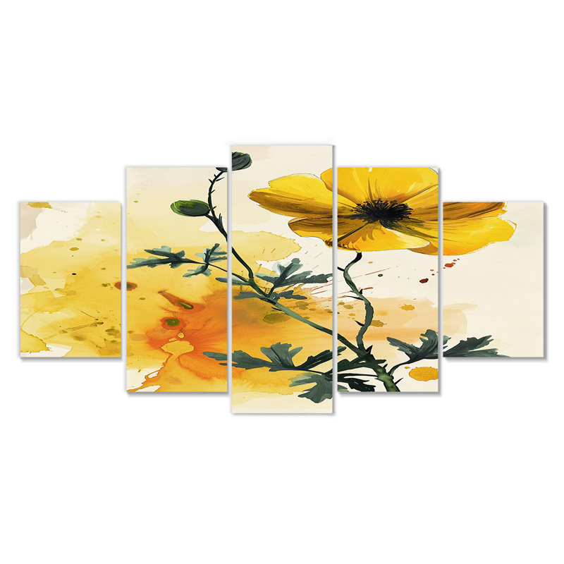 «Yellow Buttercup», illustration rétro - ensemble de 5 décorations murales Buttercups