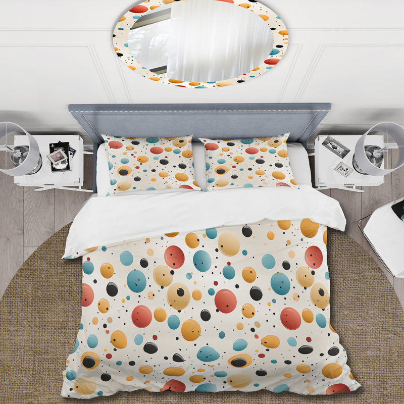 Ensemble de housse de couette à motif rétro à pois I, Housse de couette pour très grand lit et 2 très