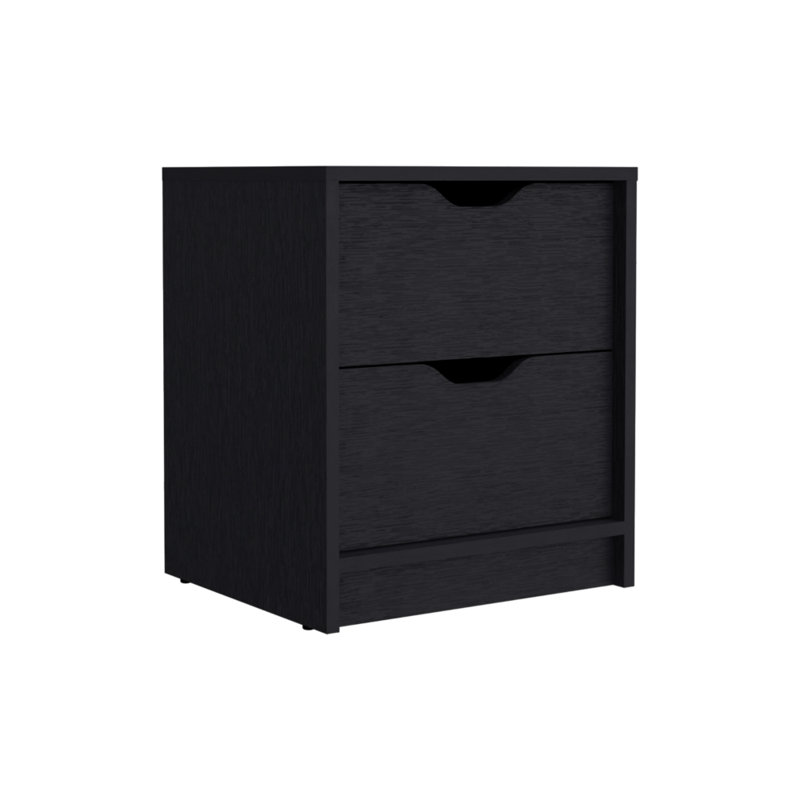 Table de chevet et table de bout à 2 tiroirs avec système coulissant noir, Noir