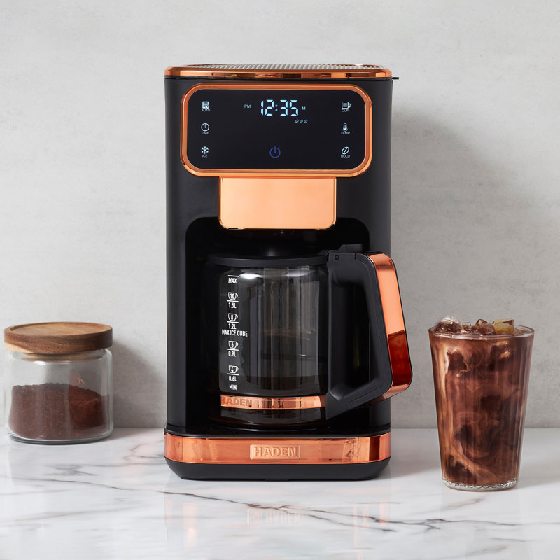HADEN Dual Brew 12 Cup Hot & Iced Digital Drip Coffee Maker with Control Settings, Black/Cooper