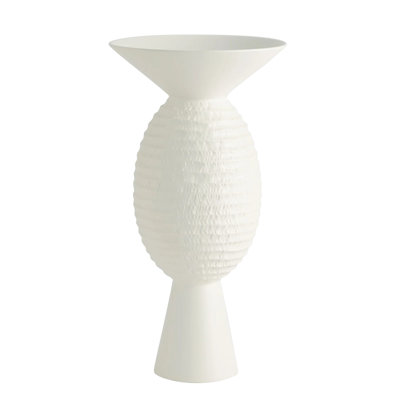 Wide Chiseled Orb Vase-Matte White