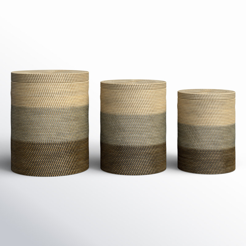 Handwoven Round Rattan Storage Baskets with Lids, Set of 3