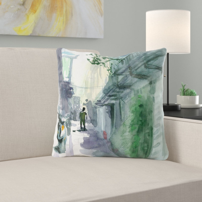 Coussin décoratif aquarelle Numan, Microsuède, Intérieur