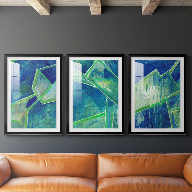 GeometricInCool III - Impression encadrée sur mesure de qualité supérieure - 3 pièces, H 15 po x l 19 po, Noir
