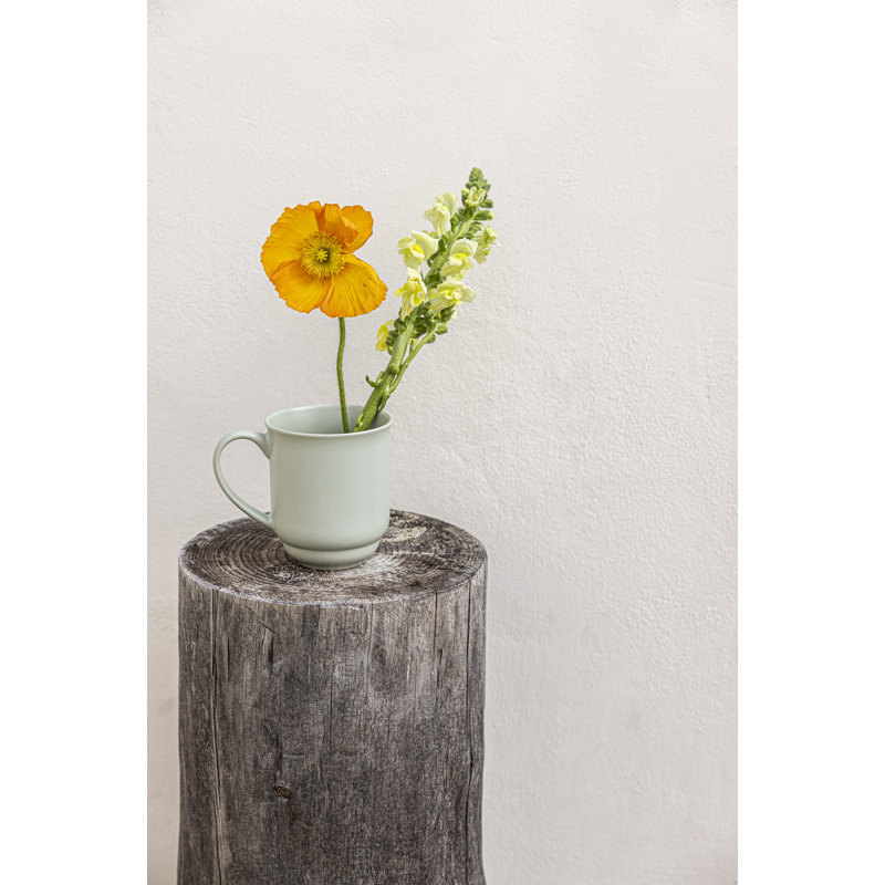 over&back Rimmed 16oz Semi-Matte White Hand-Finished Stoneware Mugs, Set of 4, Green
