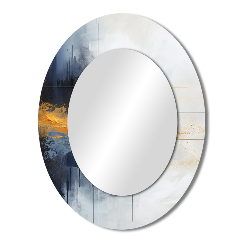 Blue And Yellow Marble Storm VI - Modern Oval Wall Mirror, 43" x 33"