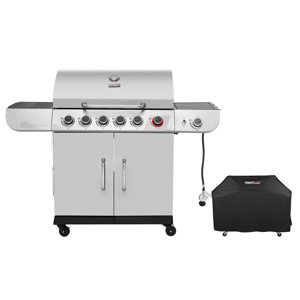 *slightly dented* Royal Gourmet 6-Burner Gas Grill with Sear Burner and Side Burner with Cover, Silver